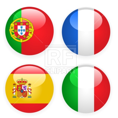 400x400 Spain, Italy, France And Portugal Button Flags Royalty Free Vector
