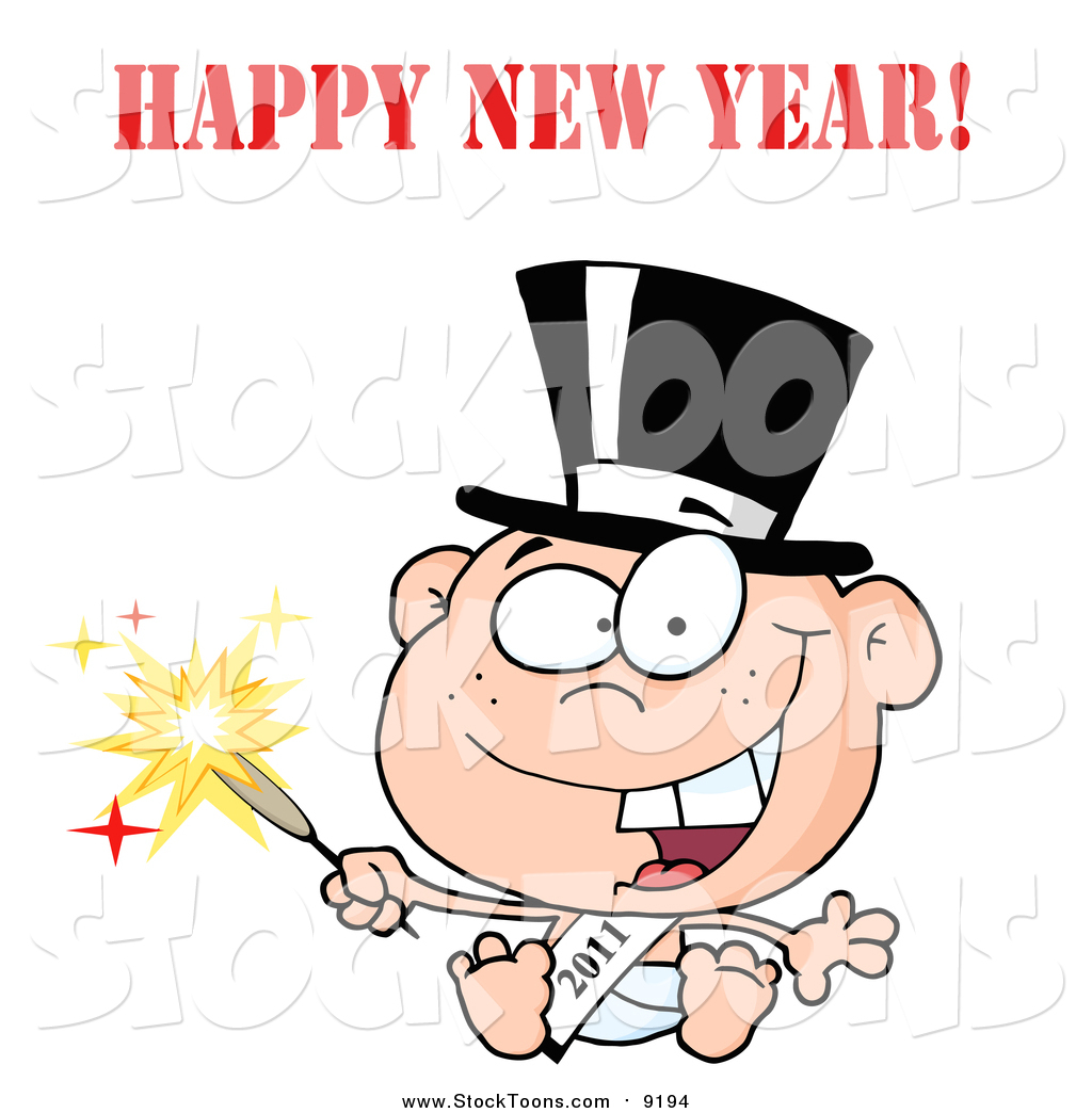 1024x1044 Stock Cartoon Of A New Year Baby Holding A Sparkler By Hit Toon