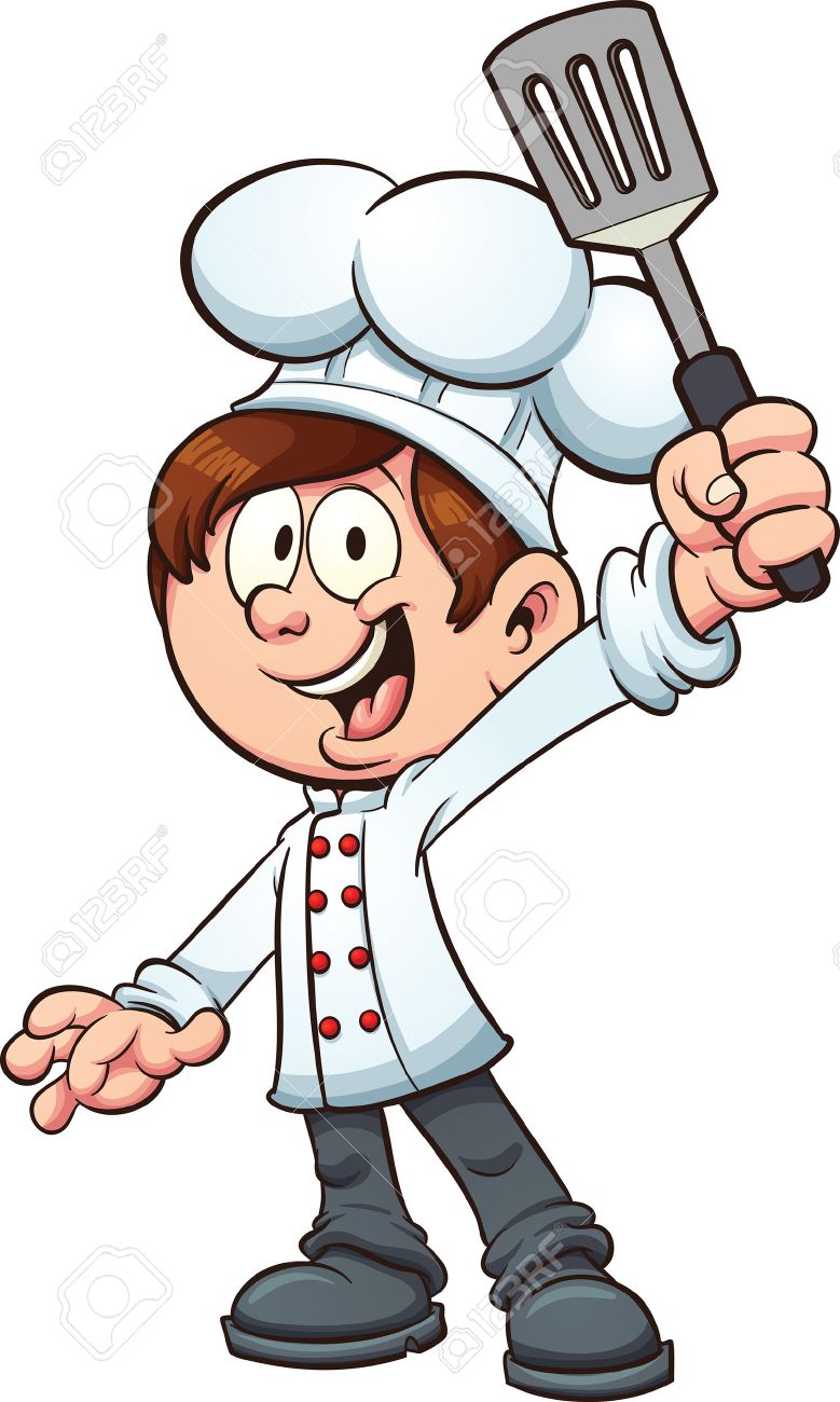 779x1300 Chef Boy Holding A Spatula. Vector Clip Art Illustration