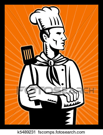 357x470 Clipart Of Retro Chef Cook Holding Spatula K5489231