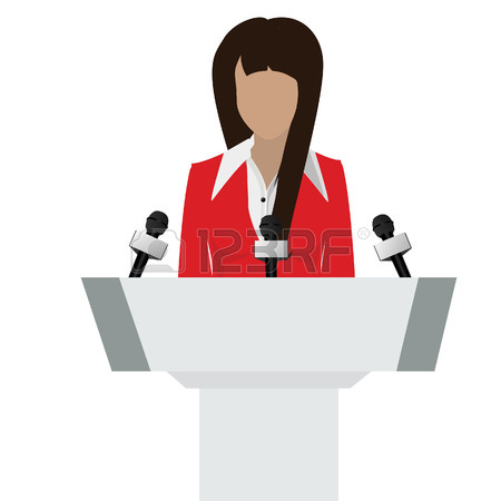 450x450 Vector Illustration Woman Orator Speaking From Tribune. Business