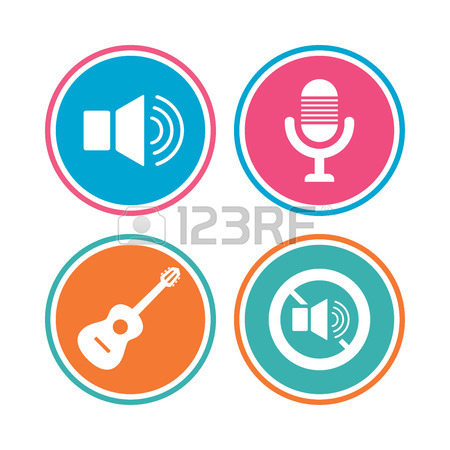 450x450 Musical Elements Icons. Microphone And Sound Speaker Symbols
