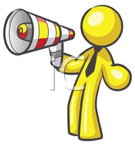 279x300 Yellow Man Speaking Into A Bullhorn Clip Art Image