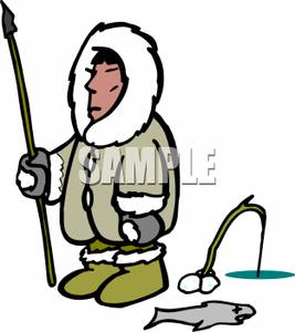 267x300 Free Clipart Image An Ice Fishing Eskimo With A Spear