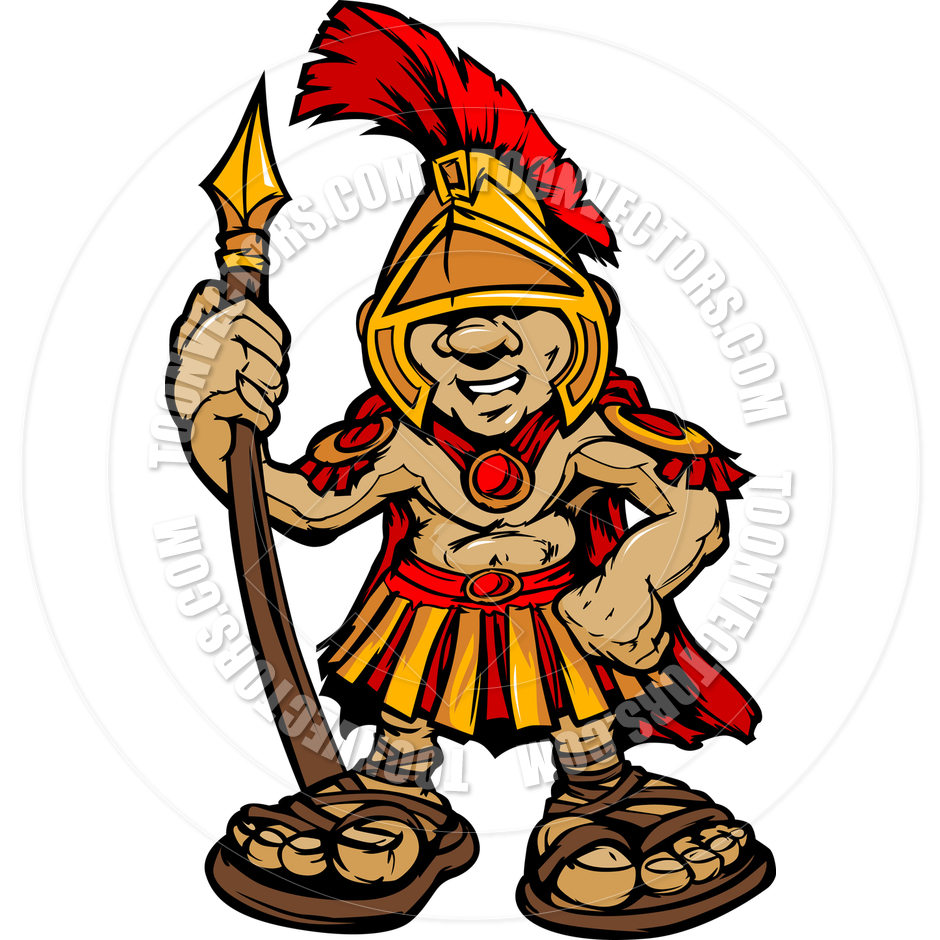 940x940 Spartan Trojan Mascot Vector Cartoon With Spear By Chromaco Toon