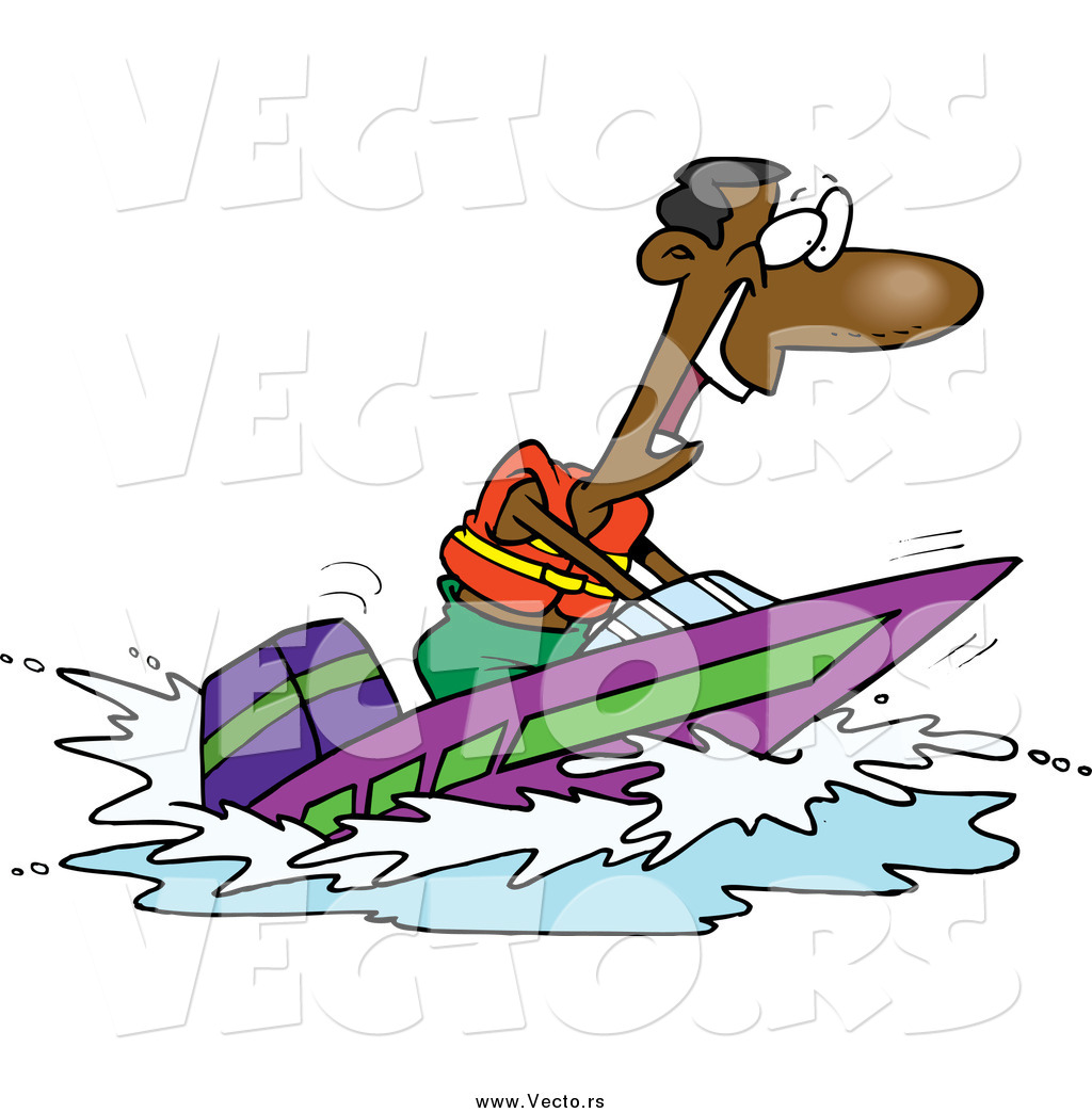 1024x1044 Vector Of A Cartoon Excited Black Man On A Speed Boat By Toonaday