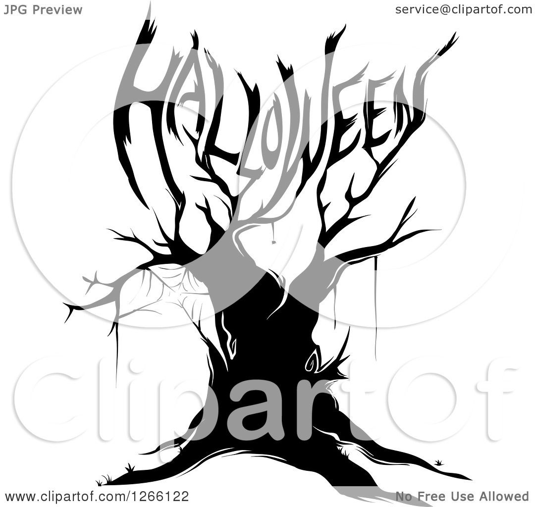 1080x1024 Clipart Of A Black Bare Tree With A Spider Web And Branches
