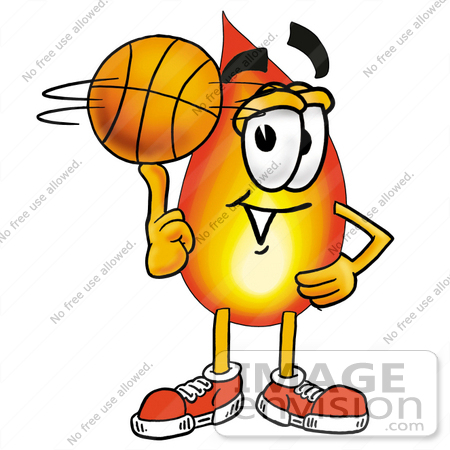 450x450 Clip Art Graphic Of A Fire Cartoon Character Spinning A Basketball