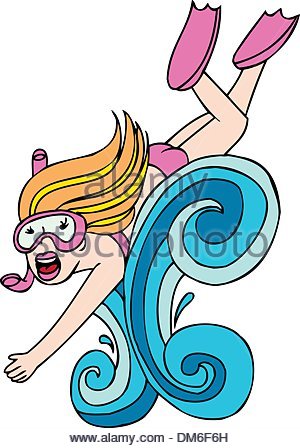 300x448 A Cartoon Woman With A Snorkel And Mask Stock Vector Art