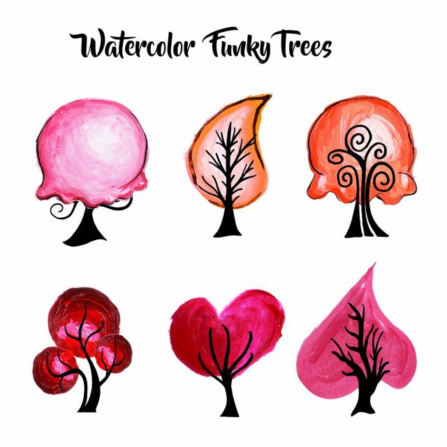 640x640 Watercolor Splatter Trees Collection, Abstract, Color, Water Png