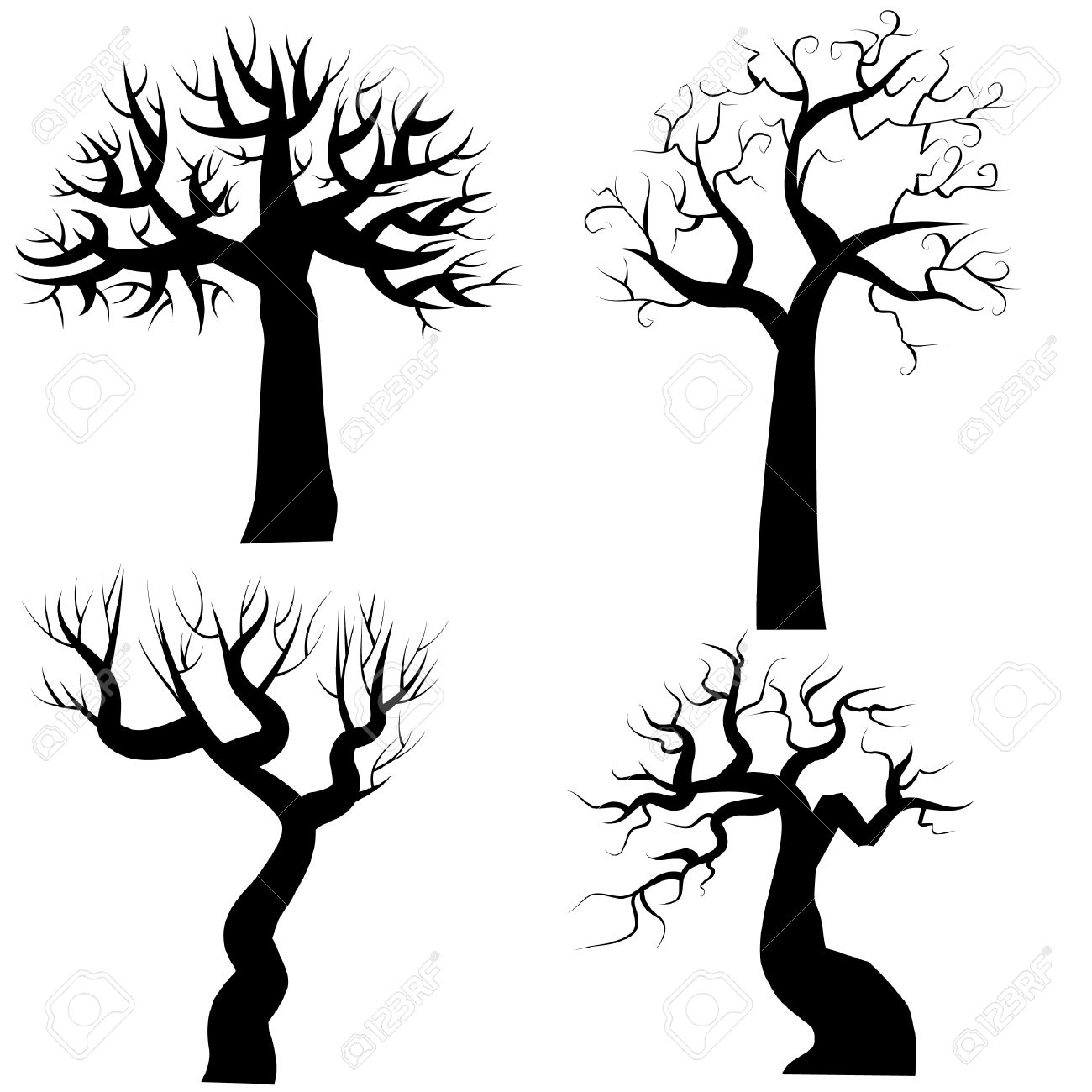 1300x1300 Silhouettes Of Spooky Halloween Trees Royalty Free Cliparts