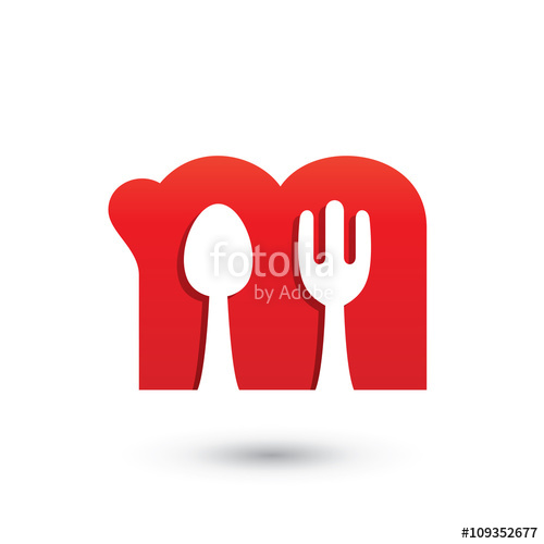 500x500 Restaurant Letter M With Spoon And Fork Logo Concept Stock Image