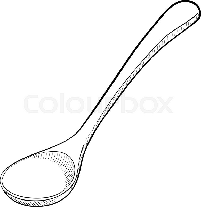 779x800 Big Wooden Spoon, Hand Drawn Style, Isolated On White Background