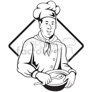 300x300 Royalty Free Black And White Chef Holding Spoon And Bowl Front Bg