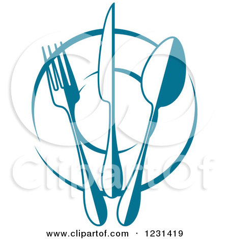 450x470 Clipart Of A Blue Fork Knife And Spoon On A Plate