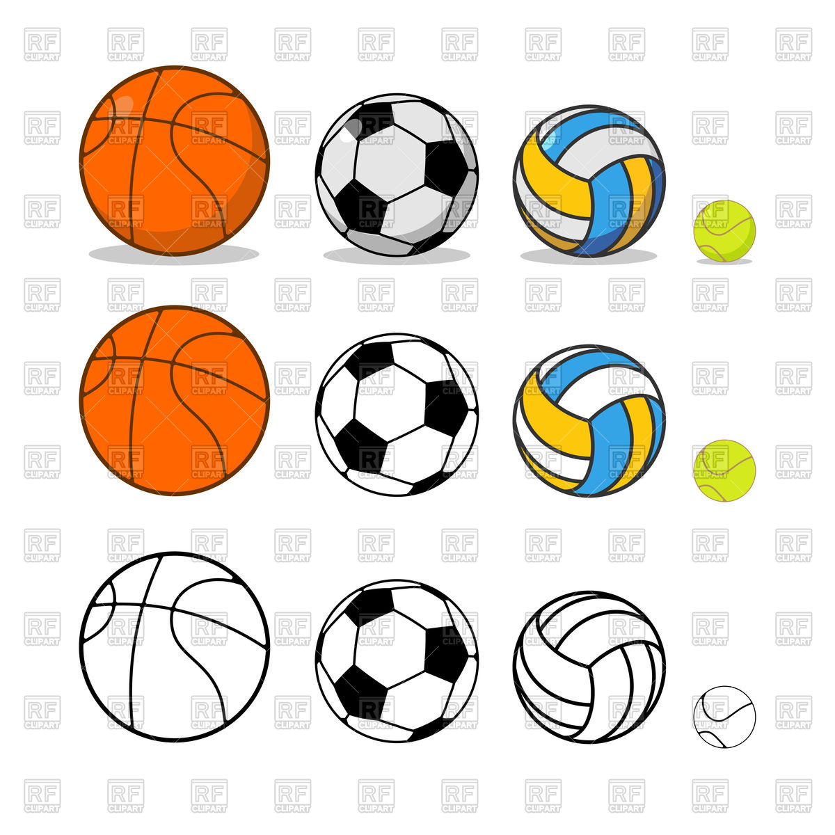 1200x1200 Sports Ball Set. Basketball And Soccer. Tennis And Volleyball