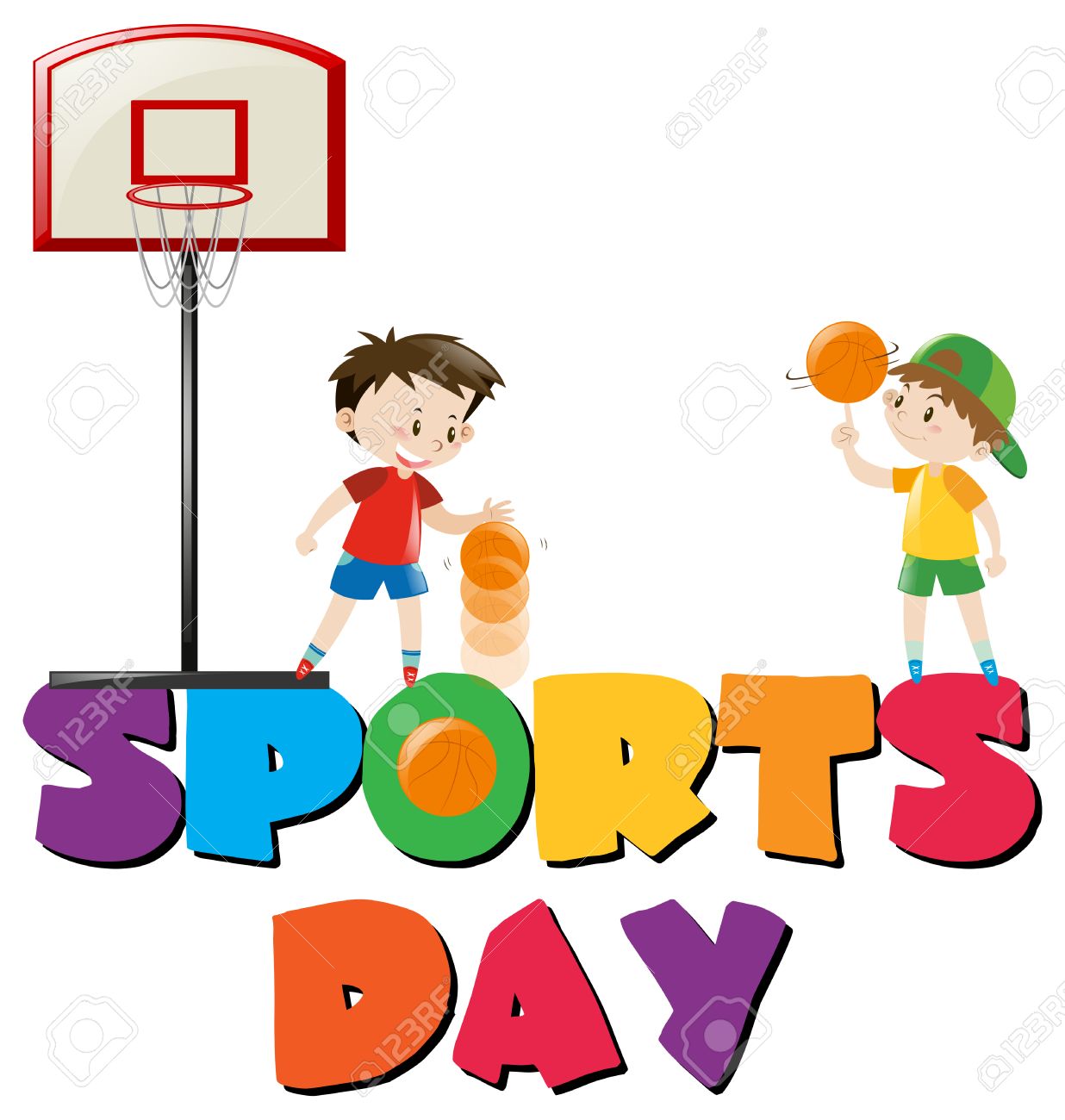 1236x1300 Sports Day Poster With Boys Playing Basketball Illustration