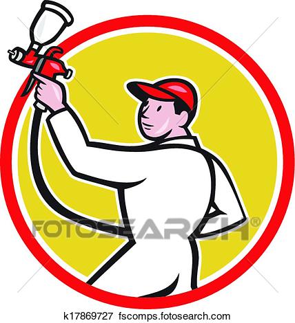428x470 Clip Art Of Painter Spray Paint Gun Side Circle Cartoon K17869727