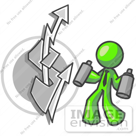 450x450 Clip Art Graphic Of A Lime Green Guy Character Spray Painting