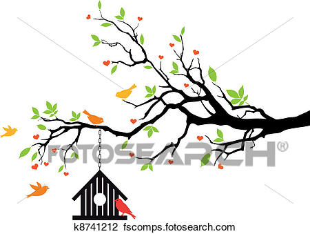 450x339 Clipart Of Bird House On Spring Tree, Vector K8741212