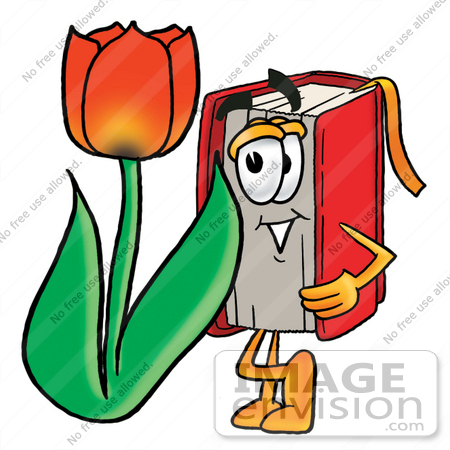 450x450 Clip Art Graphic Of A Book Cartoon Character With A Red Tulip