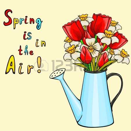 450x450 Vector Cartoon Watering Can With Bunch Of Spring Flowers Stock