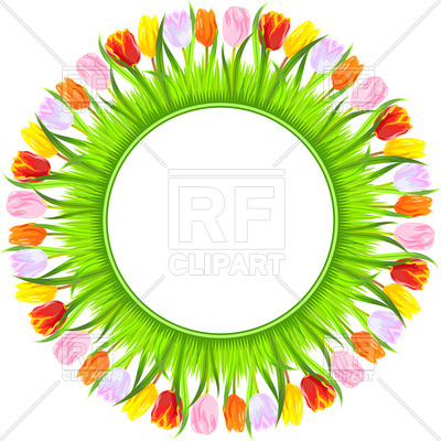 400x400 Round Frame Of Colorful Spring Tulips Royalty Free Vector Clip Art