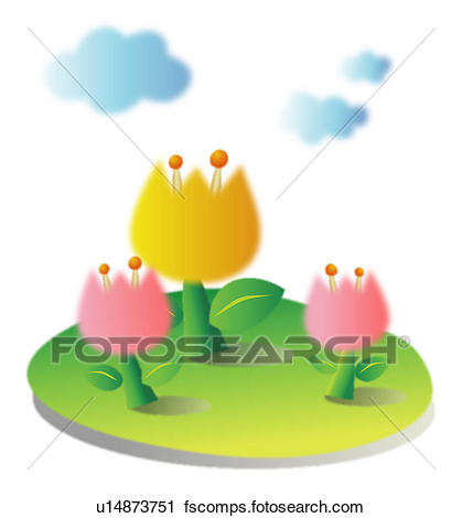 419x470 Clipart Of Tulip, Spring, Clouds, Sky, Flower, Plant, Season