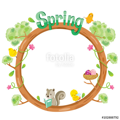 500x500 Tree With Animal On Circle Frame, Spring Season, Lettering, Frame