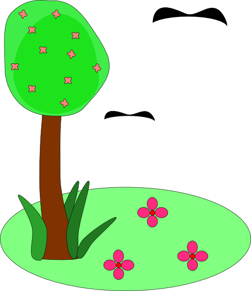 516x598 Tree Birds Flowers Cartoon Clip Art