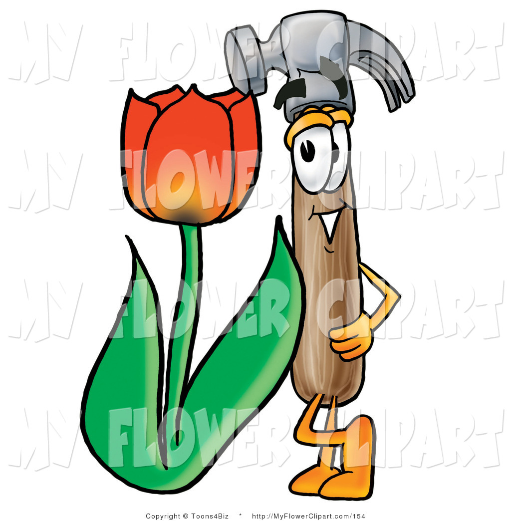 1024x1044 Clip Art Of A Hammer Mascot Cartoon Character With A Red Tulip