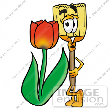 450x450 Clip Art Graphic Of A Straw Broom Cartoon Character With A Red