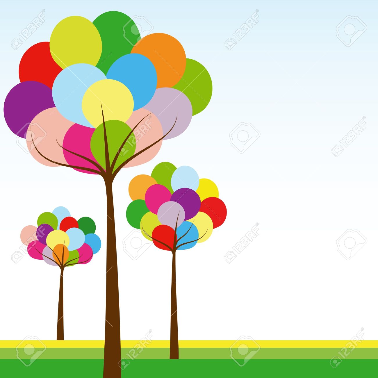 1300x1300 Abstract Springtime Rainbow Color Tree On Green White Background