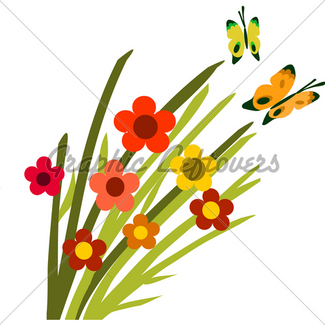 325x325 Springtime Flowers And Butterflies, Vector Illustration Gl Stock