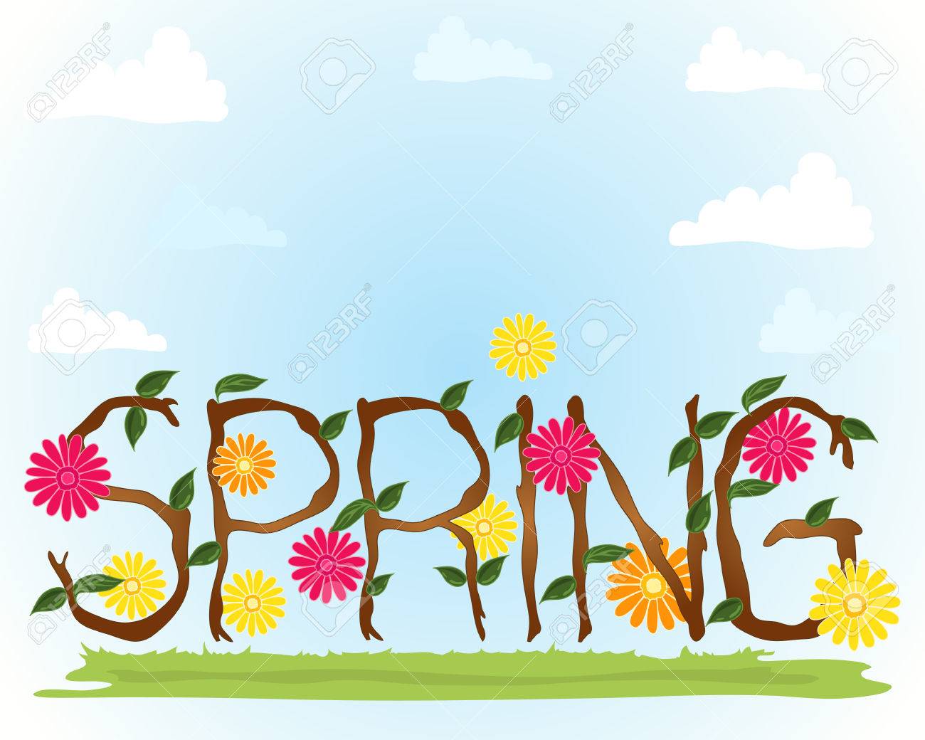 1300x1040 An Illustration Of A Springtime Background With Flowers Leaves