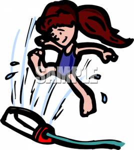 268x300 Cartoon Of A Girl Playing In A Lawn Sprinkler