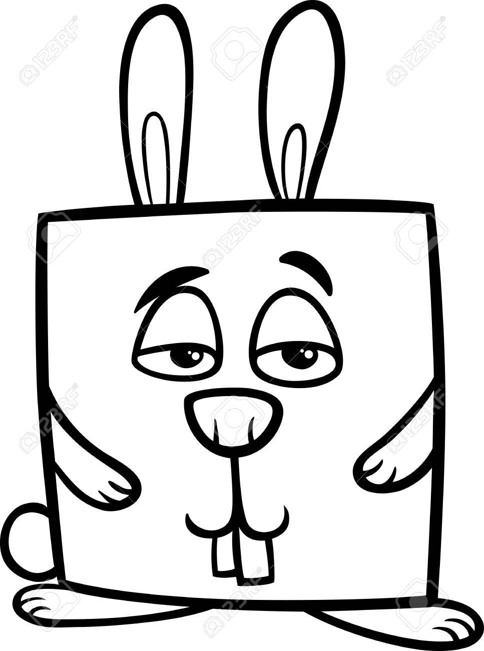 967x1300 Black And White Cartoon Illustration Of Funny Square Rabbit