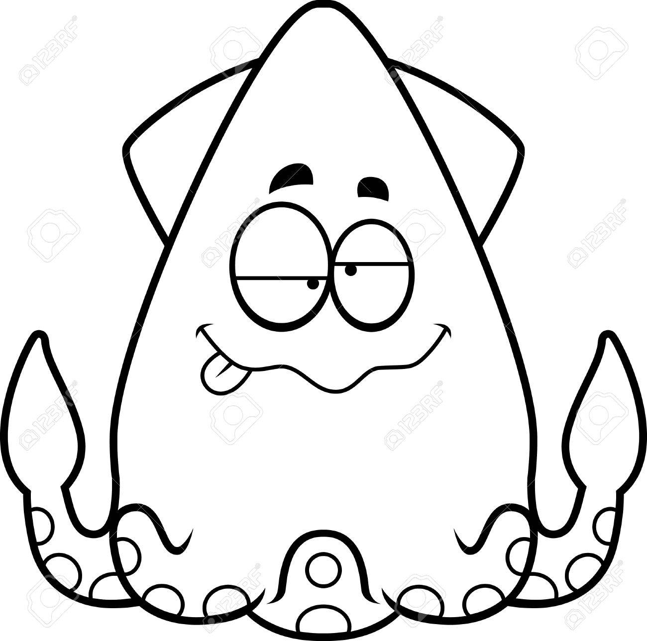1300x1289 A Cartoon Illustration Of A Squid Looking Drunk. Royalty Free