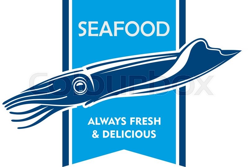 800x539 Fresh Catch Seafood Icon With Blue Silhouette Of Swimming Squid