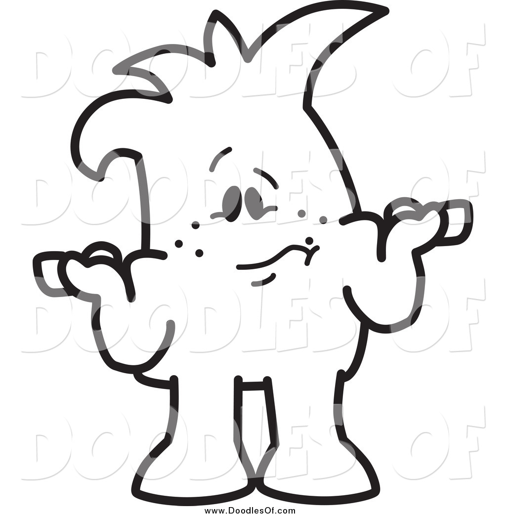 1024x1044 Vector Clipart Of A Doodled Confused Shrugging Squiggle Guy By