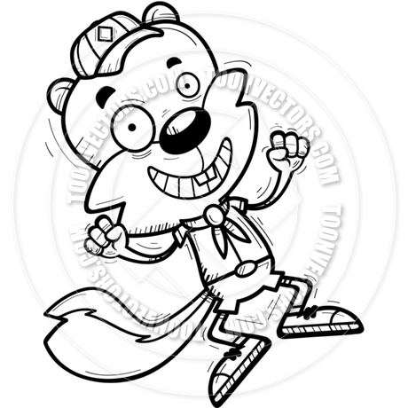 460x460 Cartoon Male Squirrel Scout Jumping (Black Amp White Line Art) By