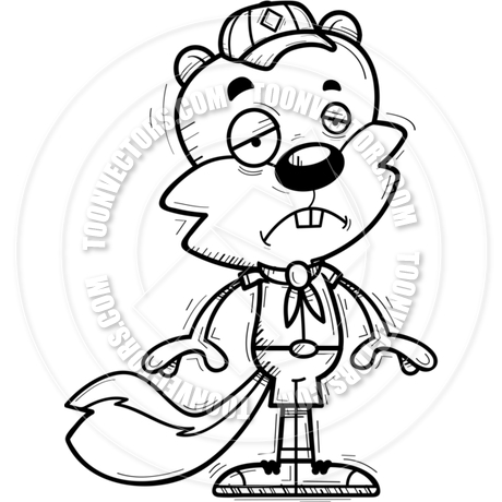 460x460 Cartoon Male Squirrel Scout Sad (Black Amp White Line Art) By Cory