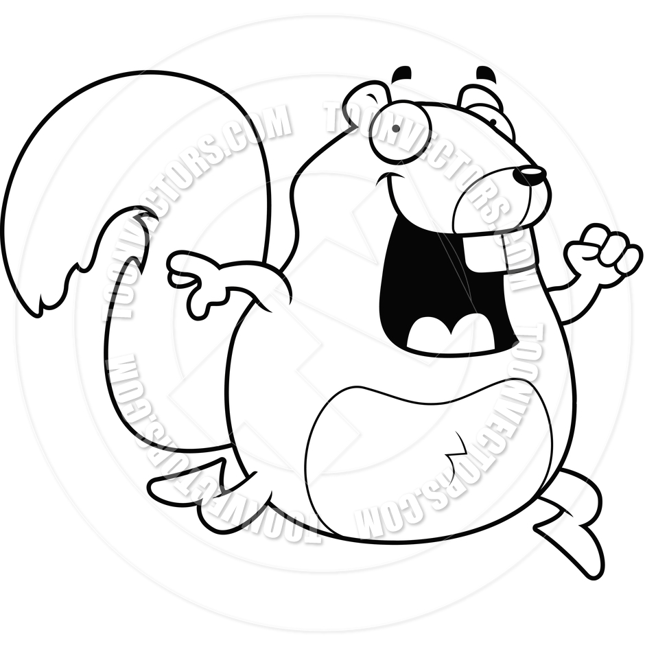 940x940 Cartoon Squirrel Running (Black And White Line Art) By Cory Thoman