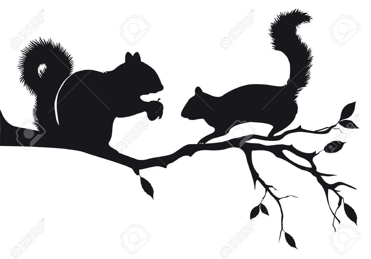1300x909 Squirrels On Tree Branch, Vector Background Royalty Free Cliparts