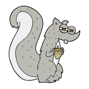 300x300 Freehand Drawn Black And White Cartoon Squirrel With Nut Royalty