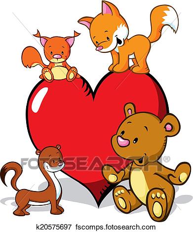 391x470 Clip Art Of Cute Animals Cartoon With Valentines Heart