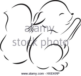 341x320 Cute Little Squirrel Cartoon, Line Art, Coloring Stock Vector Art