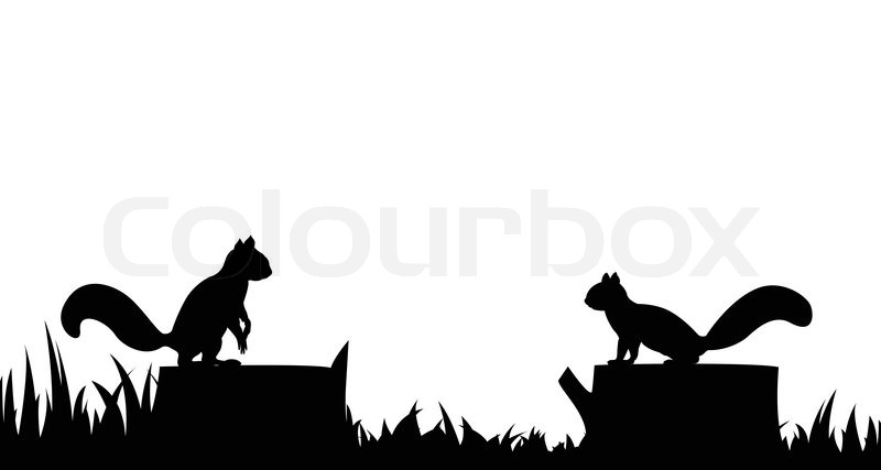 800x427 The Silhouette Of A Squirrel On A Tree Stump. Stock Vector