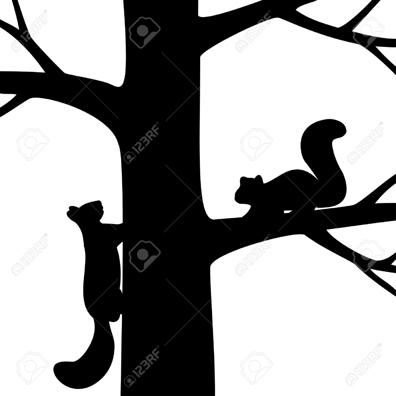 1300x1300 Vector Illustration The Silhouette Two Squirrel On The Tree