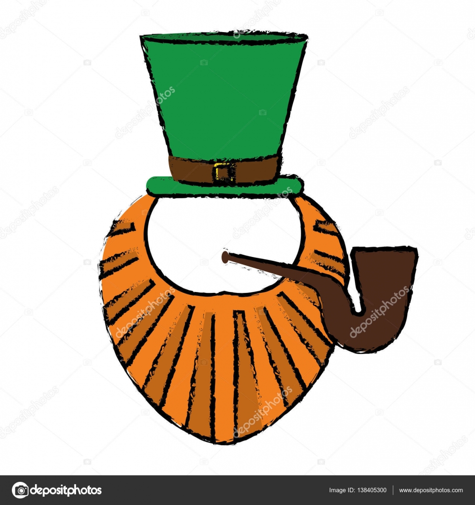 963x1024 Cartoon St Patrick Day Leprechaun Beard Hat And Tobacco Pipe
